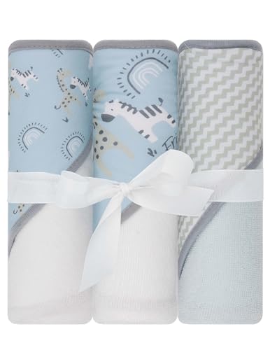 LITTLE CELEBRITY Hooded Baby Towels Baby Bath Towels Baby Towels with Hood Hooded Baby Towel Toddler Towels Baby Hooded Towel 30" x 26" 3PK (Zoo Friends)